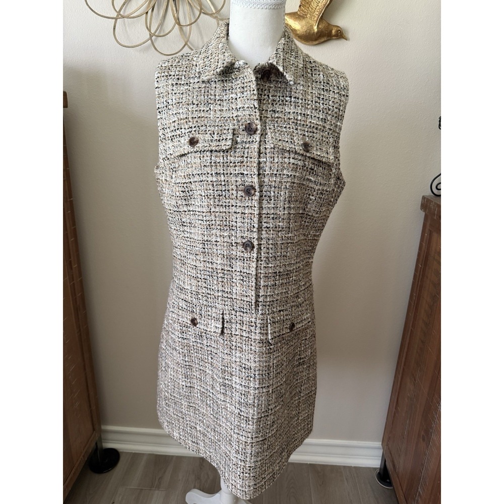 Theory Military Dress Mixed Tweed Womens 10 Wool Blend Sleeveless Mini $495